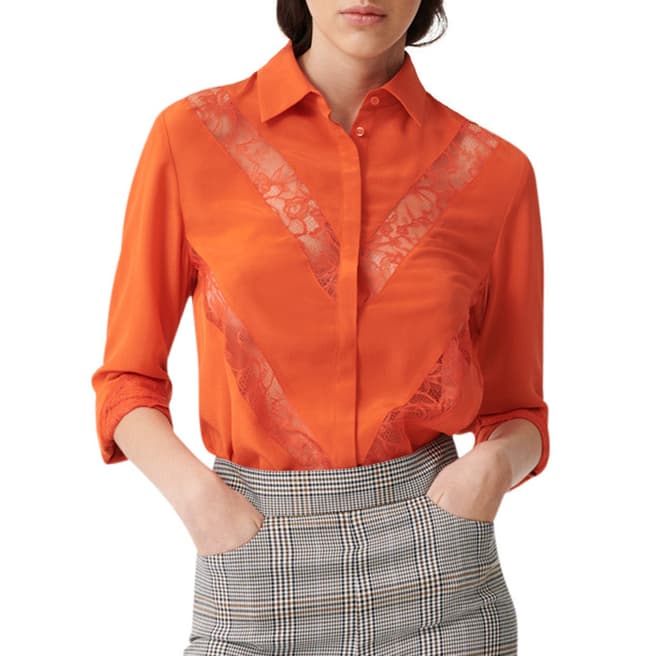 MAJE Orange Lace Panel Shirt