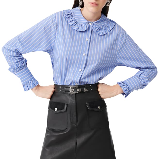 MAJE Blue Striped Ruffle Collar Calia Shirt