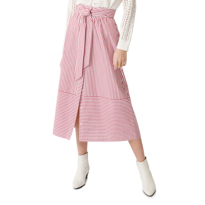 MAJE Red/White Striped Midi Skirt