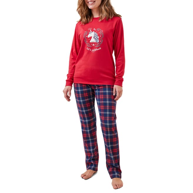 Promise Red/Navy Adult Unicorn PJ Set Brand Alley Exclusive
