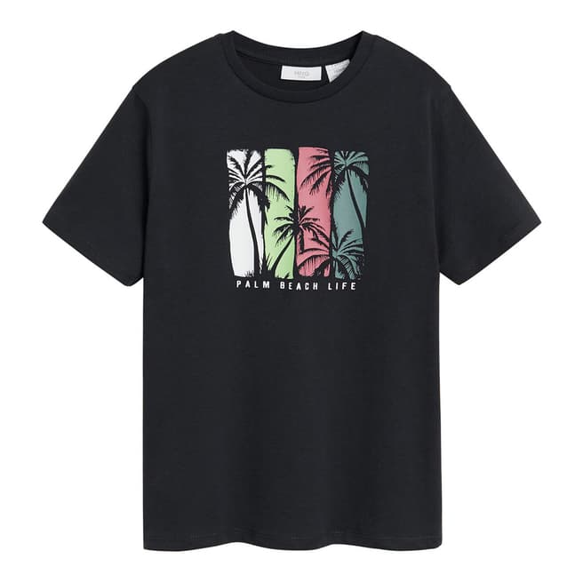 Mango Black Organic Printed Cotton T-Shirt