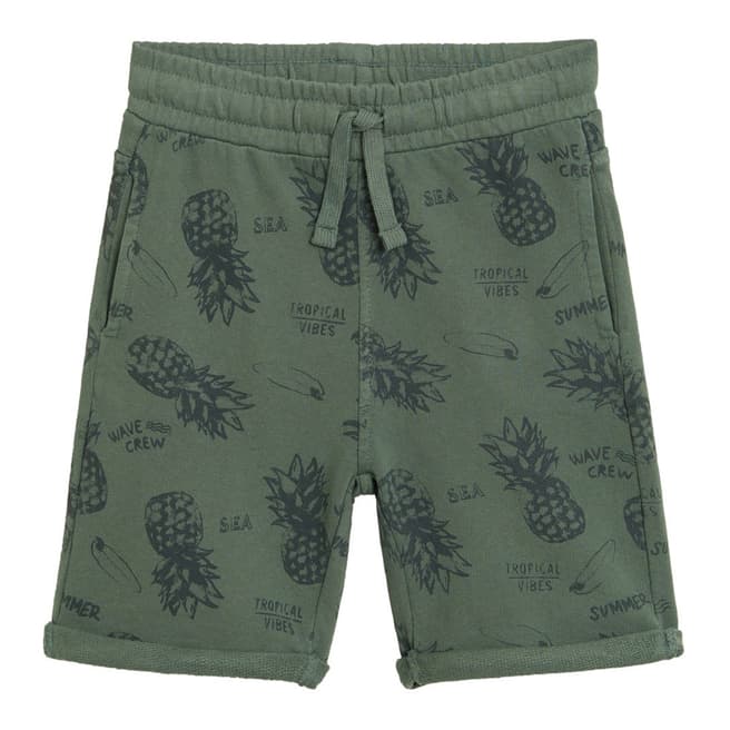 Mango Khaki Printed Cotton Bermuda Shorts