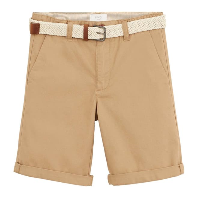 Mango Beige Belt Cotton Bermuda Shorts