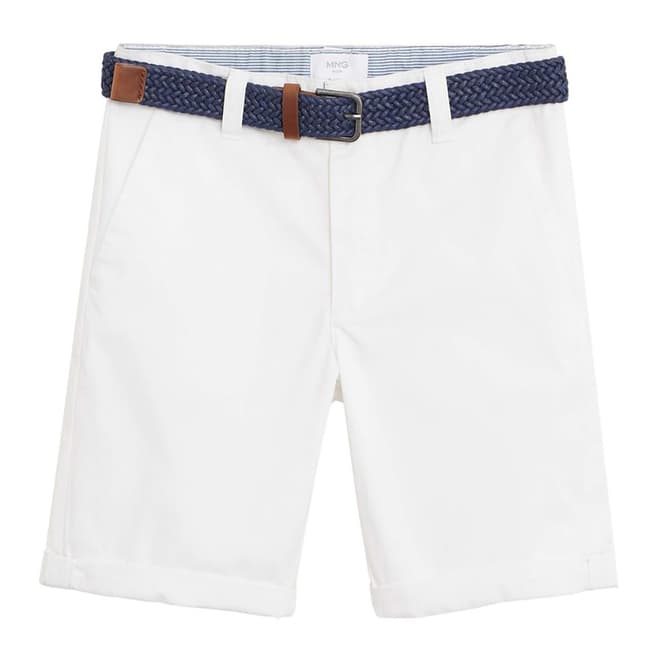 Mango White Belt Cotton Bermuda Shorts