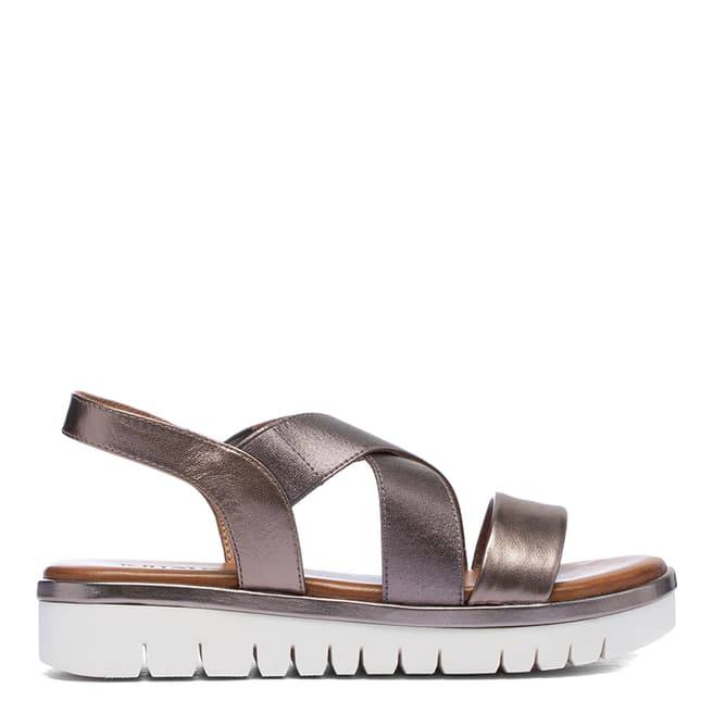 Inuovo Pewter Leather Platform Cross Strap Sandals