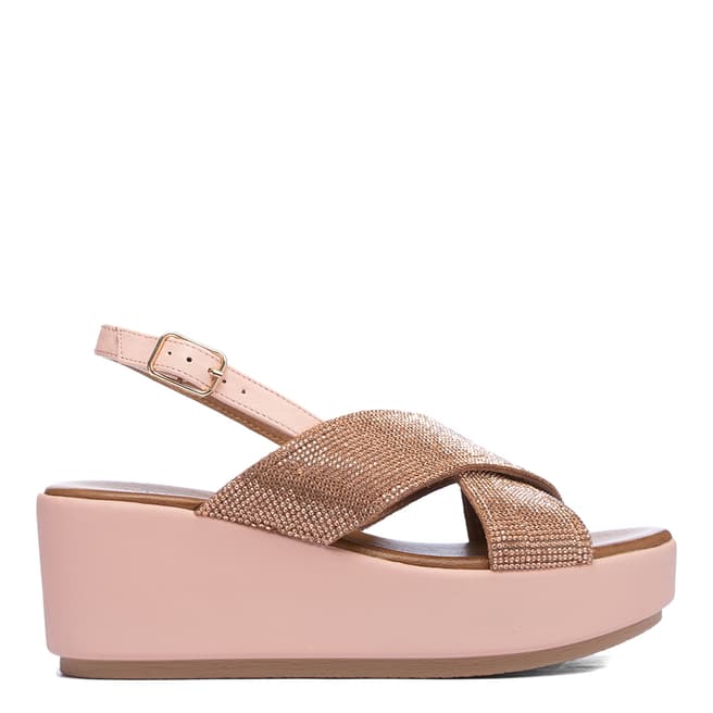 Inuovo Blush Leather Cross Strap Wedge Sandals