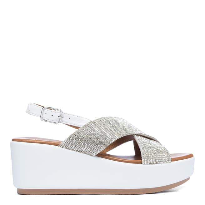 Inuovo White Leather Cross Strap Wedge Sandals