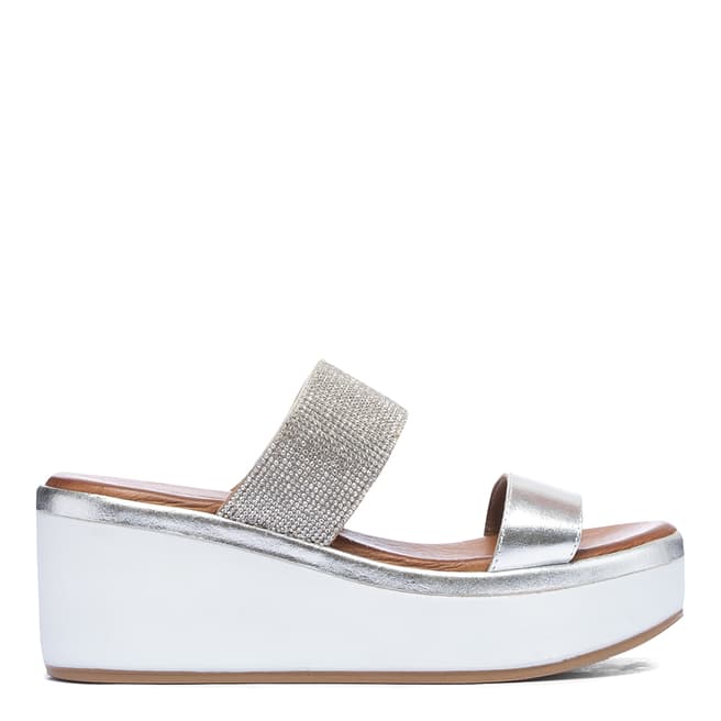 Inuovo White Leather Wedge Sandals