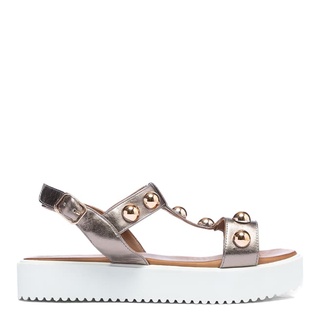 Inuovo Pewter Leather Studded Platform Sandals