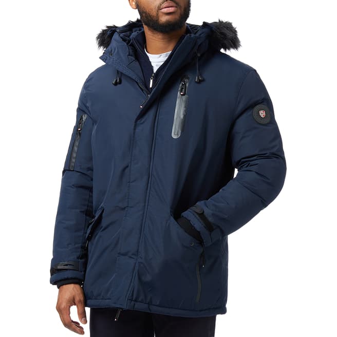 Geographical Norway Navy Faux Fur Hood Parka