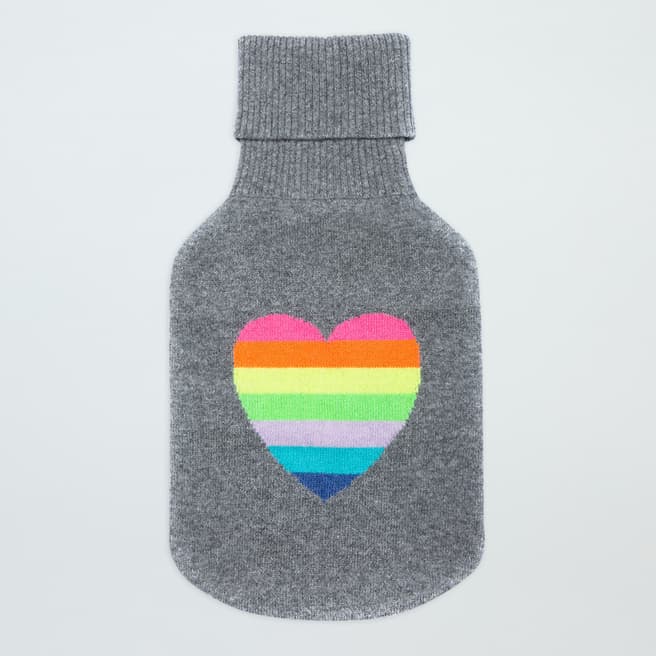 Laycuna London Grey Marl and Rainbow Heart Cashmere Hot water Bottle Cover