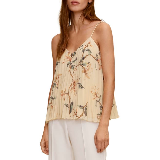 Mango Off White Pleated Floral Top