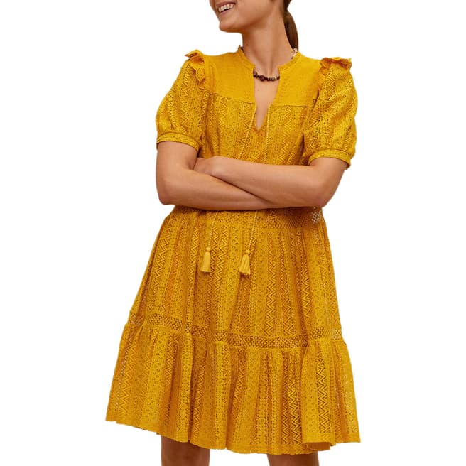 Mango Mustard Cotton Blend Mini Dress