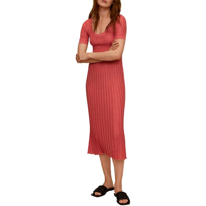 Mango Coral Stretch Short Sleeve Midi Dress