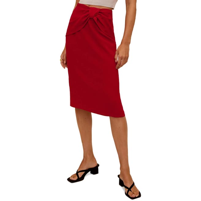 Mango Red Tie Front Pencil Skirt