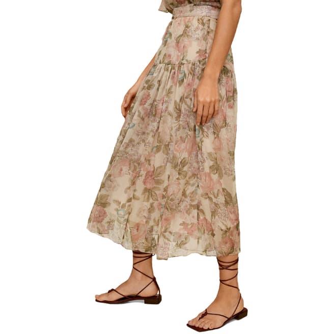 Mango Ecru Floral Midi Skirt