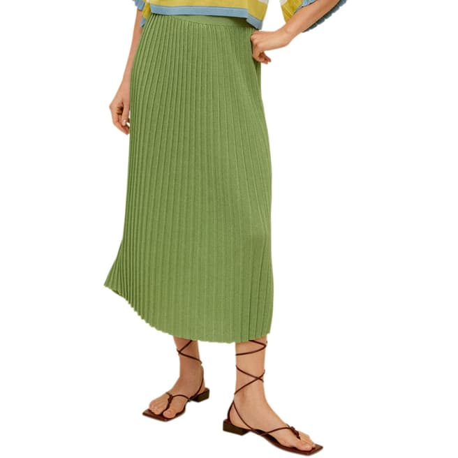 Mango Green Pleated Midi Skirt
