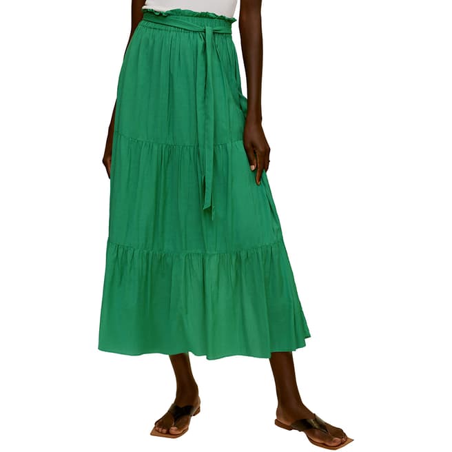 Mango Green Tie Wasit Flare Skirt