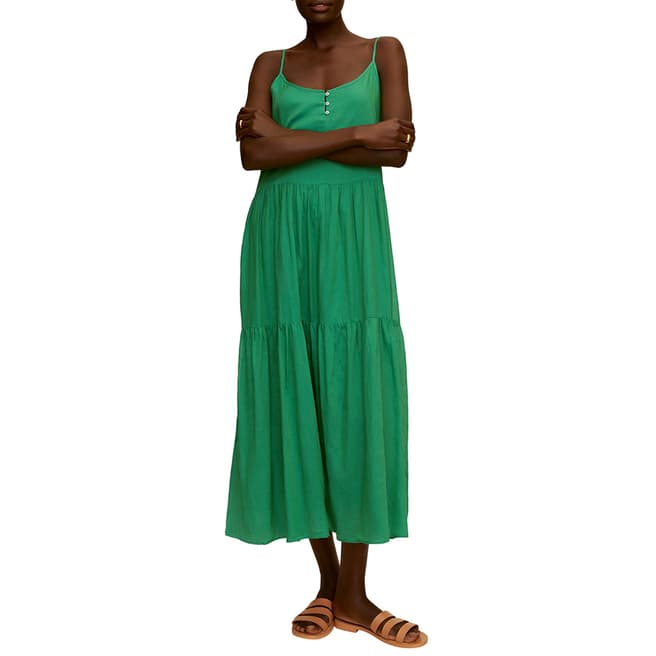 Mango Green Cotton Blend Maxi Dress