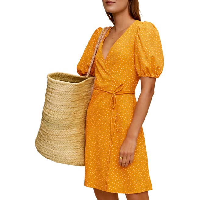 Mango Bright Yellow V neck Mini Dress