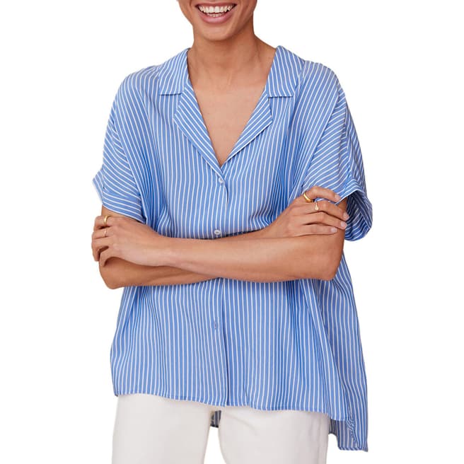 Mango Blue Stripe Short Sleeve Shirt