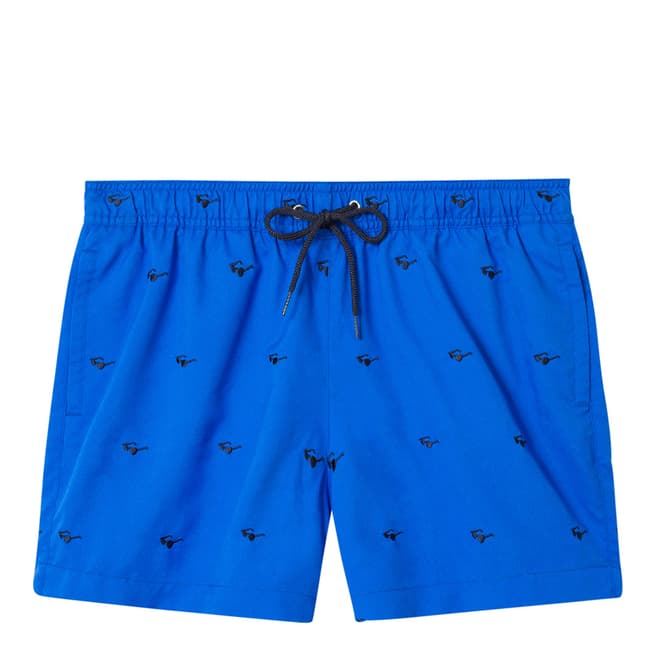 PAUL SMITH Blue Plain Embroidery Swim Shorts