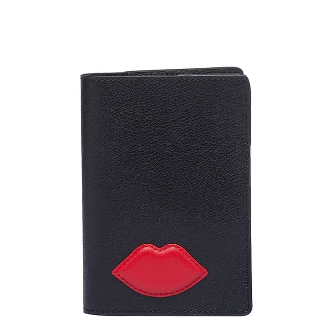 Lulu Guinness Black Red Lip Applique Passport Holder