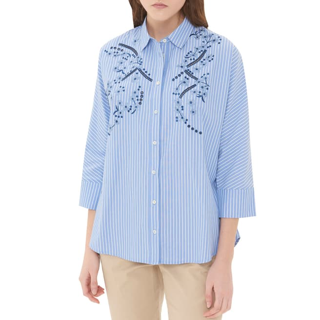 Gerard Darel Blue Striped Embroidered Shirt