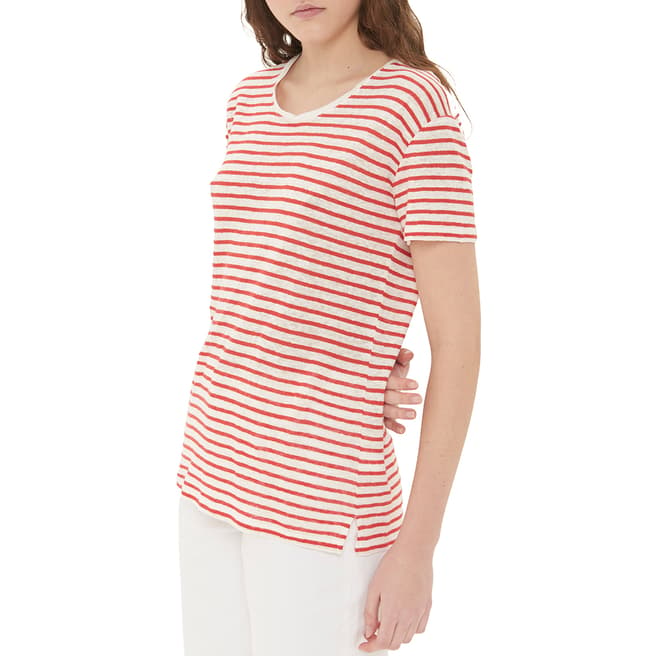 Gerard Darel Red Striped Short Sleeved Linen T-Shirt