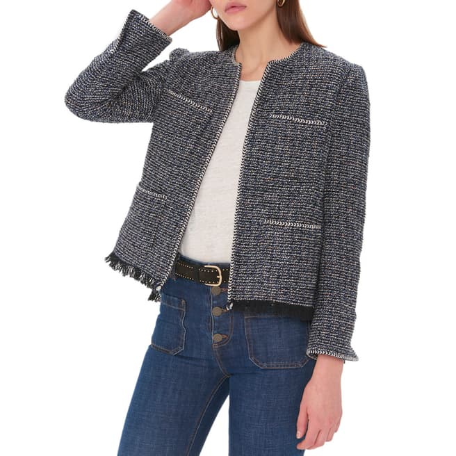 Gerard Darel Blue Asymmetrical Tweed Jacket