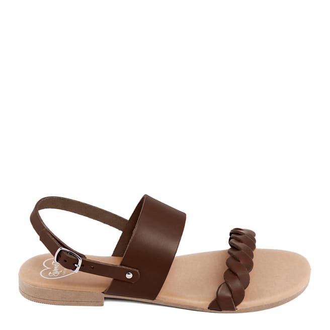 Romy B Brown Leather Braided Flat Sandals