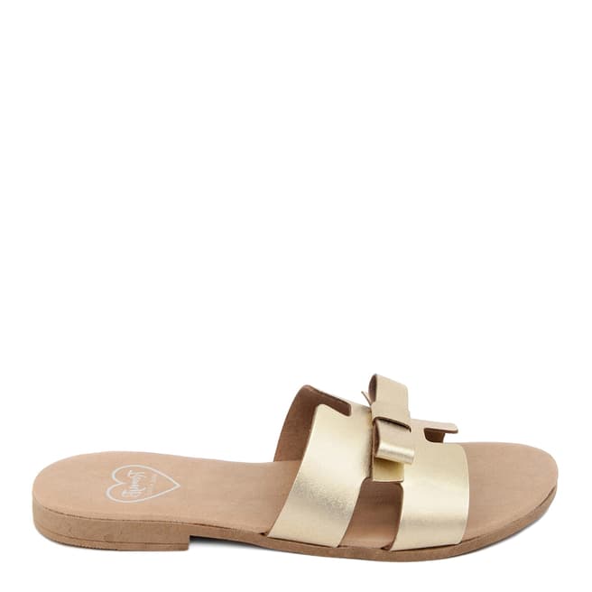 Romy B Gold Leather Bow Slide Sandals