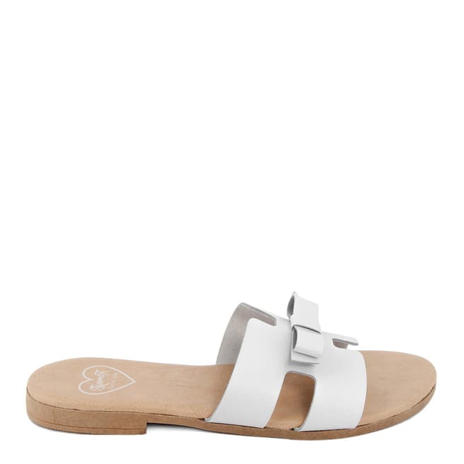 Romy B White Leather Bow Slide Sandals
