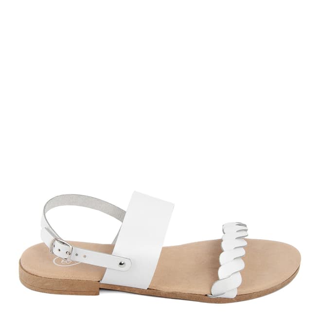 Romy B White Leather Braided Flat Sandals