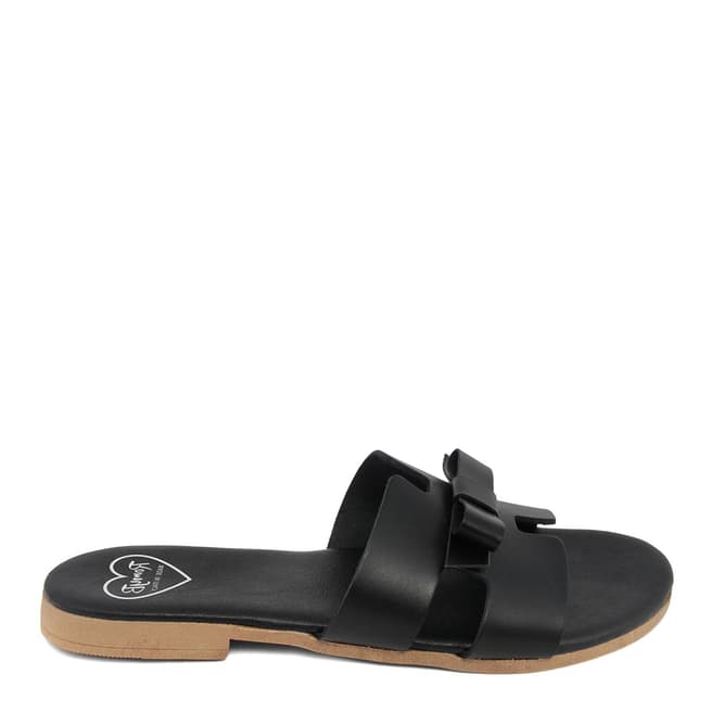 Romy B Black Leather Bow Slide Sandals