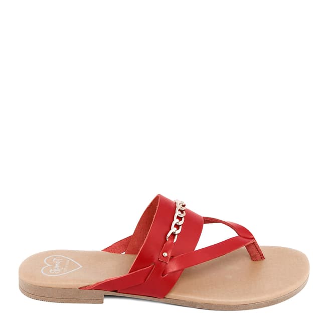 Romy B Red Leather Chain Flip Flop Sandals