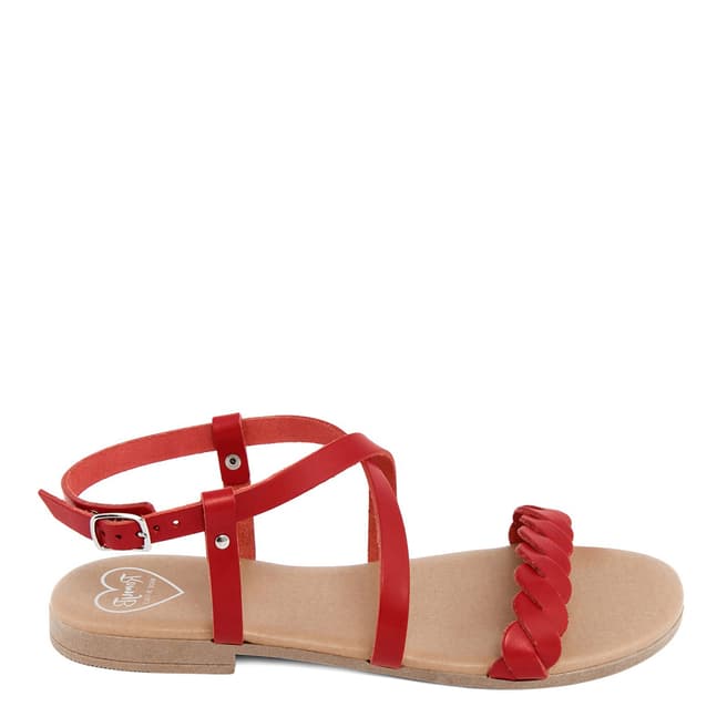 Romy B Red Leather Crossover Braided Sandals