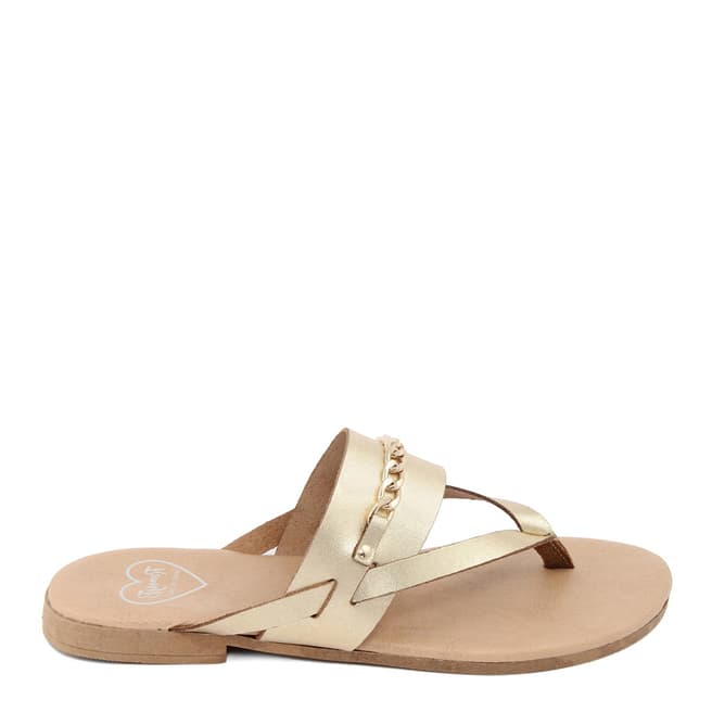 Romy B Gold Leather Chain Flip Flop Sandals
