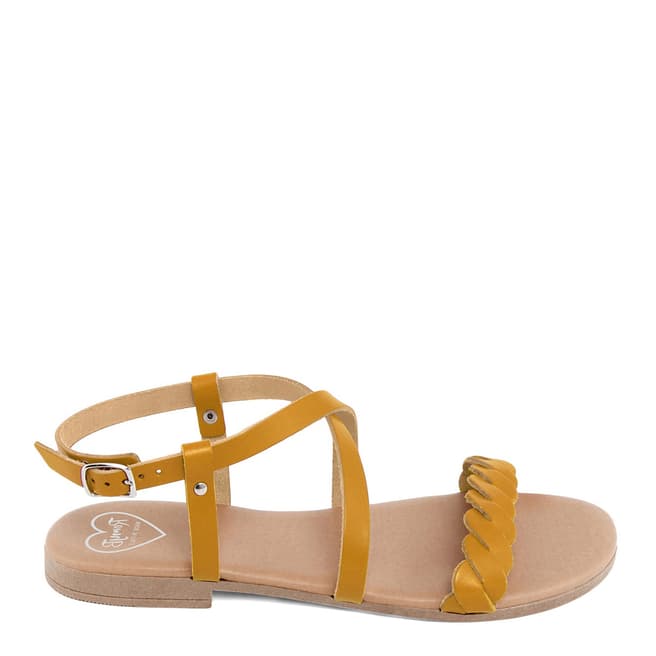 Romy B Mustard Leather Crossover Braided Sandals