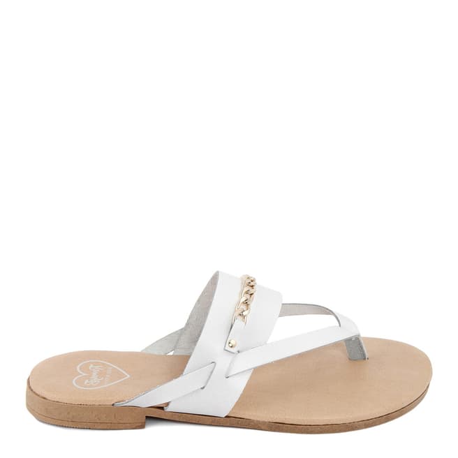 Romy B White Leather Chain Flip Flop Sandals