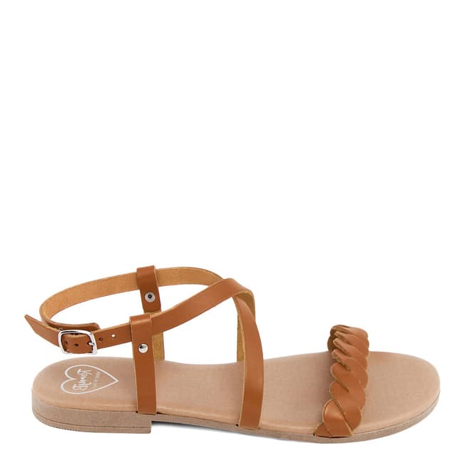 Romy B Tan Leather Crossover Braided Sandals