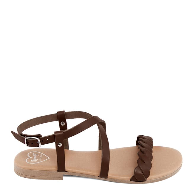 Romy B Brown Leather Crossover Braided Sandals