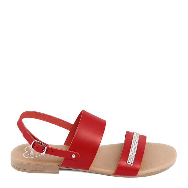 Romy B Red Leather Rhinestone Sandals