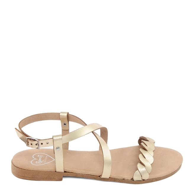 Romy B Gold Leather Crossover Braided Sandals