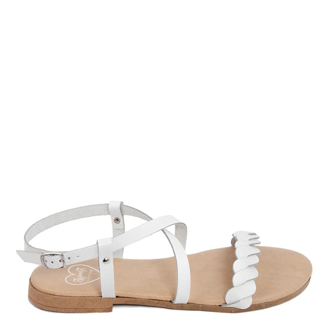 Romy B White Leather Crossover Braided Sandals