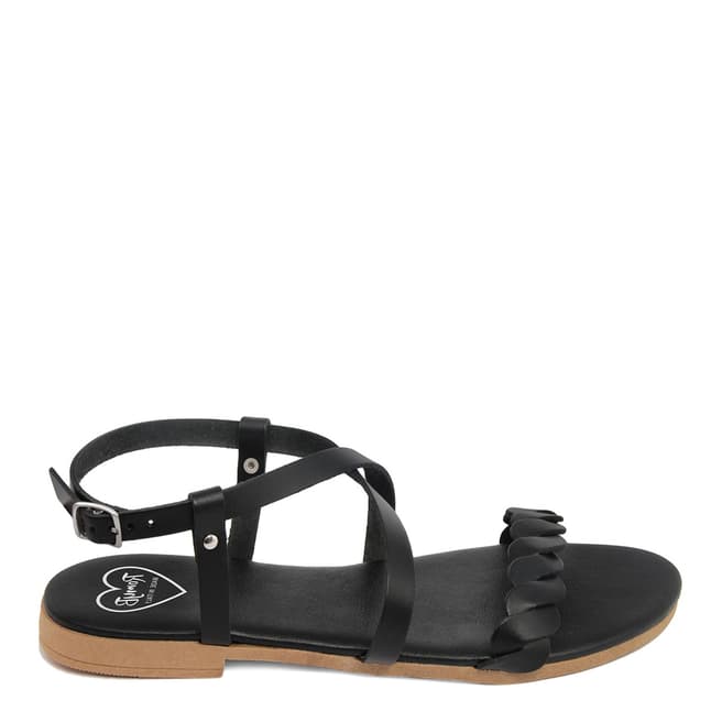 Romy B Black Leather Crossover Braided Sandals