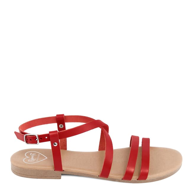 Romy B Red Leather Crossover Sandals