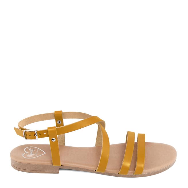 Romy B Yellow Leather Crossover Sandals