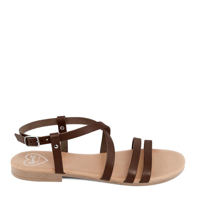 Romy B Brown Leather Crossover Sandals