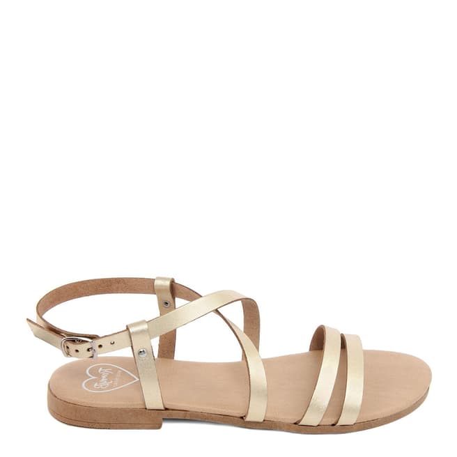 Romy B Gold Leather Crossover Sandals